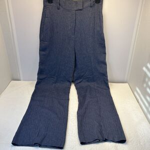 If Only Studio Pinstripe Blue Linen Wide Leg Pants Side Pockets Women SZ 10 NEW